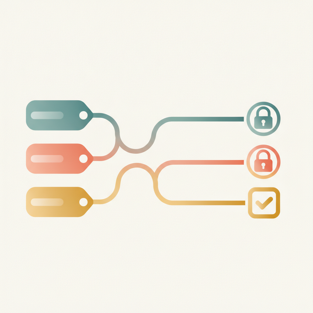 A clean flowchart showing three customer tags (Wholesale, VIP, Member) flowing into three locked collection icons, with a checkmark icon below each path